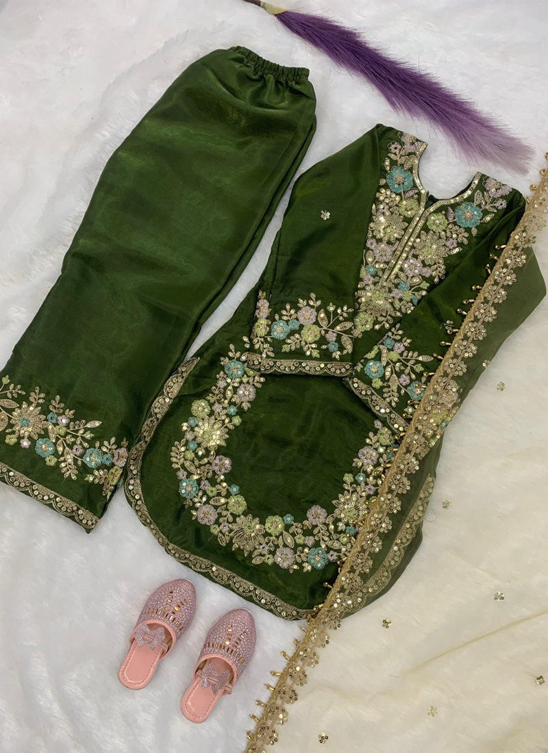 Evanik Green Kids Festival Wear Black Embroidered Silk Kurta Palazzo Set | Grocsy