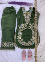 Evanik Green Kids Festival Wear Black Embroidered Silk Kurta Palazzo Set | Grocsy