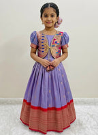 Evanik Purple Soft Paithani Silk Zari Weaving Pavadai For Kids Gown & Koti | Grocsy