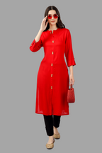 House of RP Women's Red Rayon Solid Frontslit Straight Kurta | Grocsy