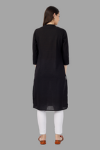 House of RP Women's Black Solid Cotton Straight Kurta | Grocsy
