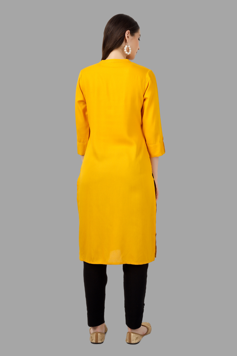 House of RP Women's Yellow Rayon Solid Frontslit Straight Kurta | Grocsy