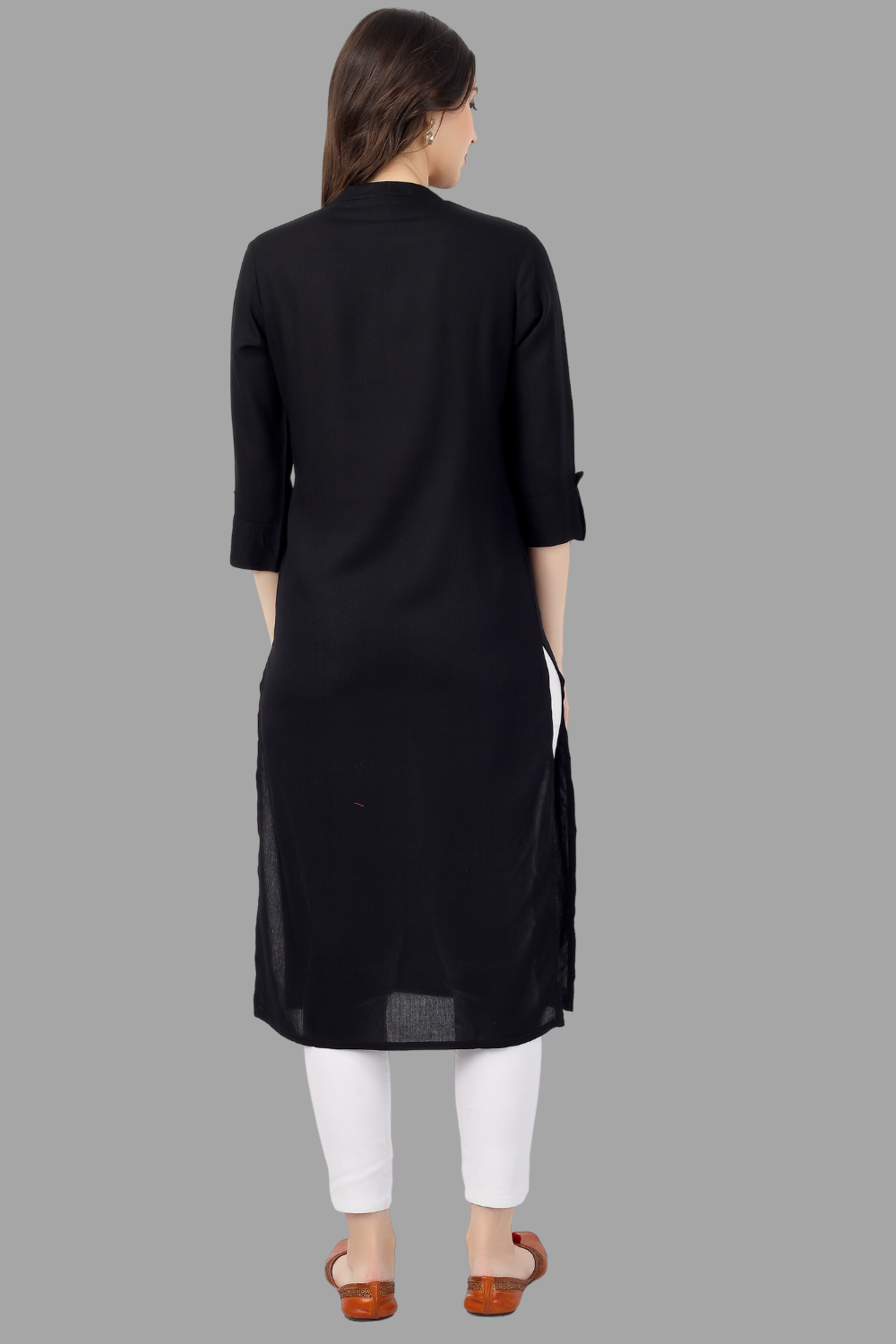 House of RP Women's Black Rayon Chicken Embroidered Straight Kurta | Grocsy