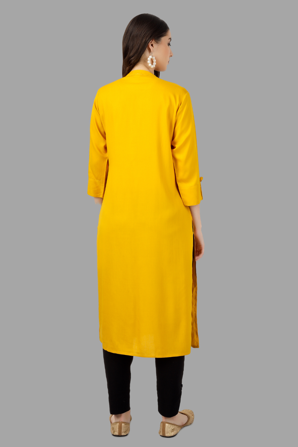 House of RP Women's Yellow Rayon Chicken Embroidered Straight Kurta | Grocsy