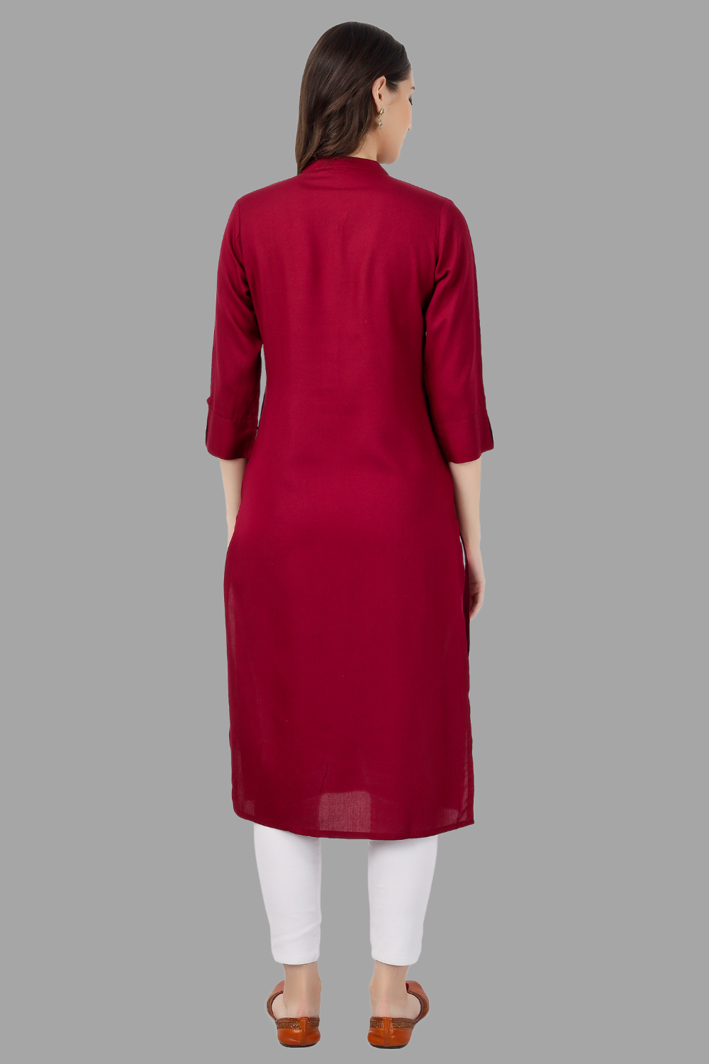 House of RP Women's Maroon Rayon Chicken Embroidered Straight Kurta | Grocsy