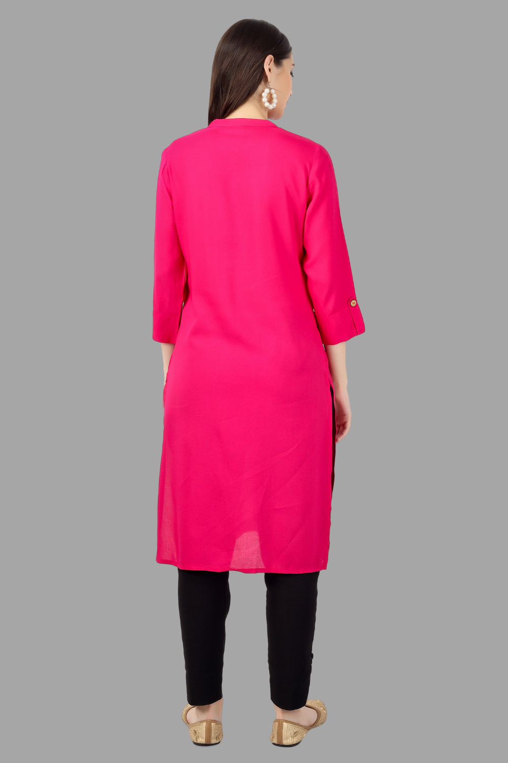 House of RP Women's Pink Rayon Solid Frontslit Straight Kurta | Grocsy
