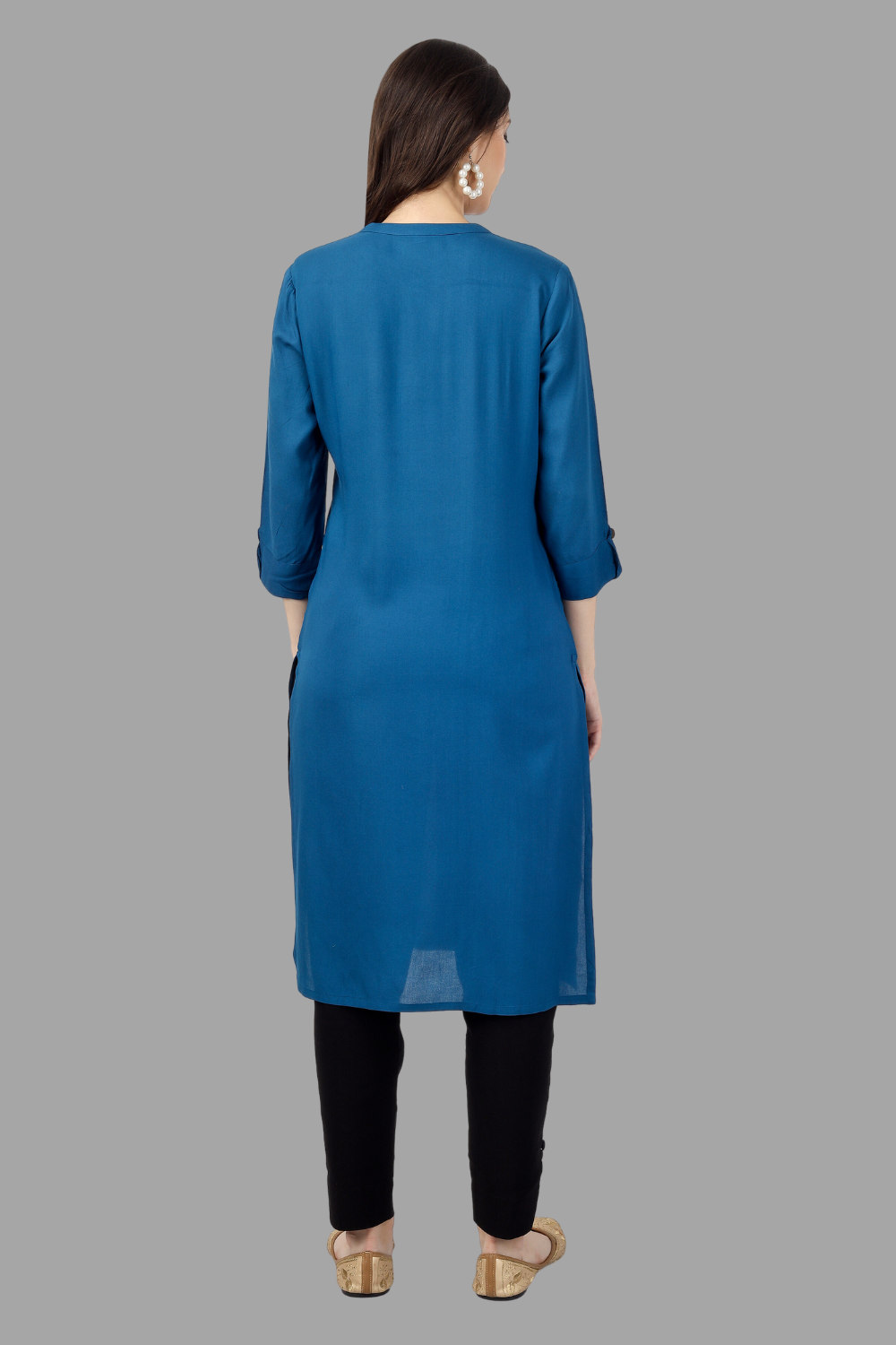 House of RP Women's Light Blue Rayon Solid Frontslit Straight Kurta | Grocsy