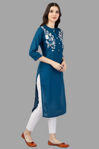 House of RP Women's Light Blue Rayon Chicken Embroidered Straight Kurta | Grocsy