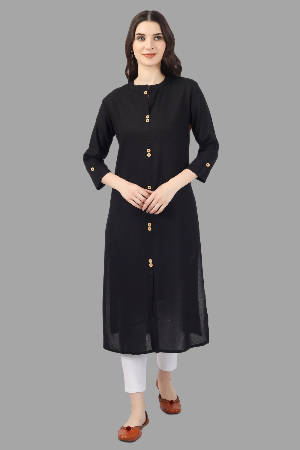 House of RP Women's Black Rayon Solid Frontslit Straight Kurta | Grocsy