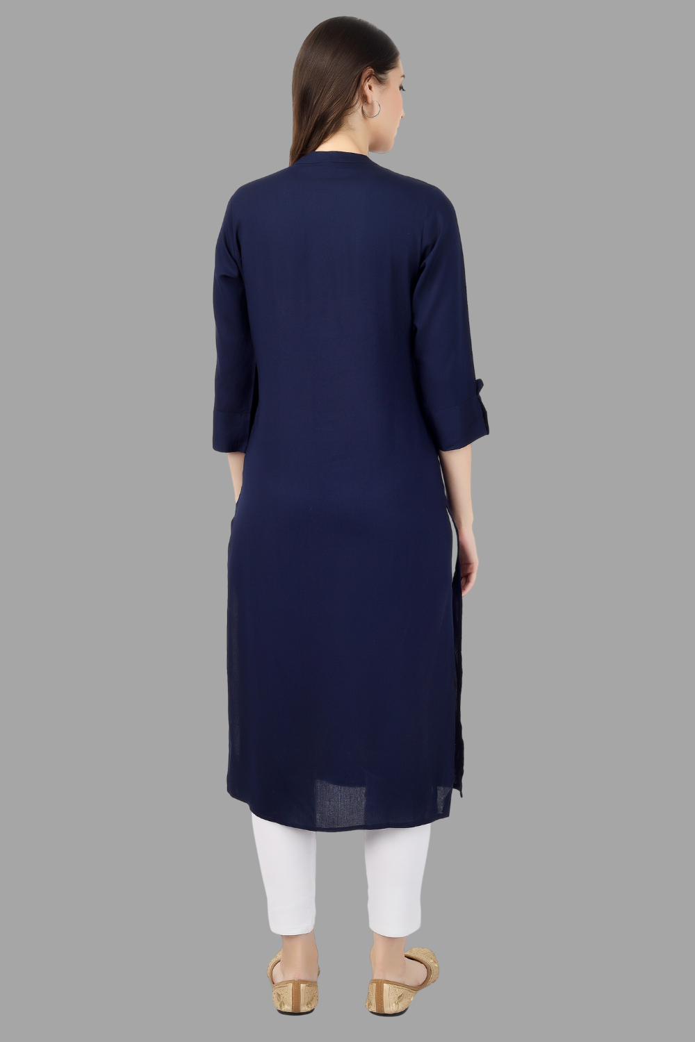 House of RP Women's Blue Rayon Chicken Embroidered Straight Kurta | Grocsy