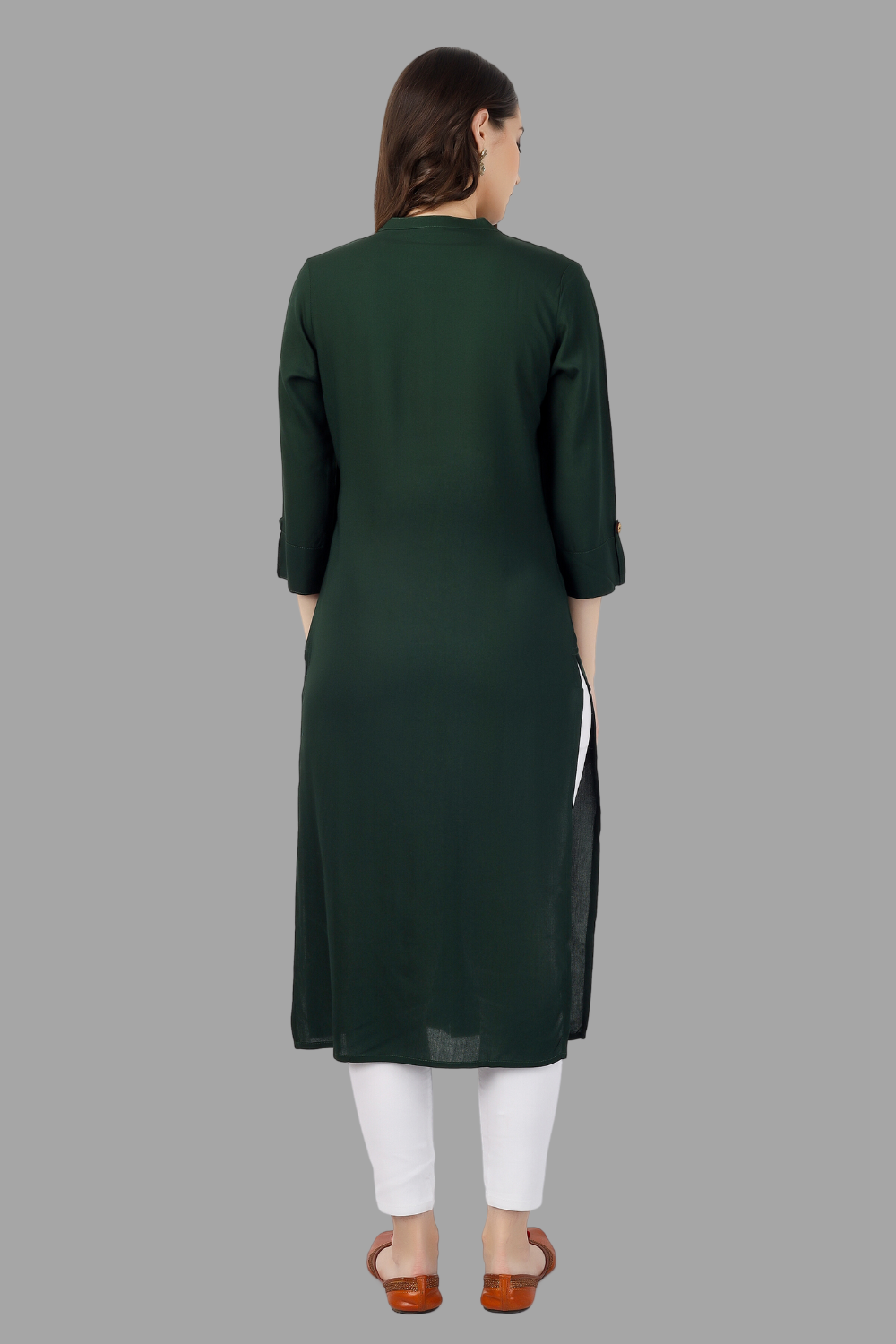 House of RP Women's Green Rayon Solid Frontslit Straight Kurta | Grocsy