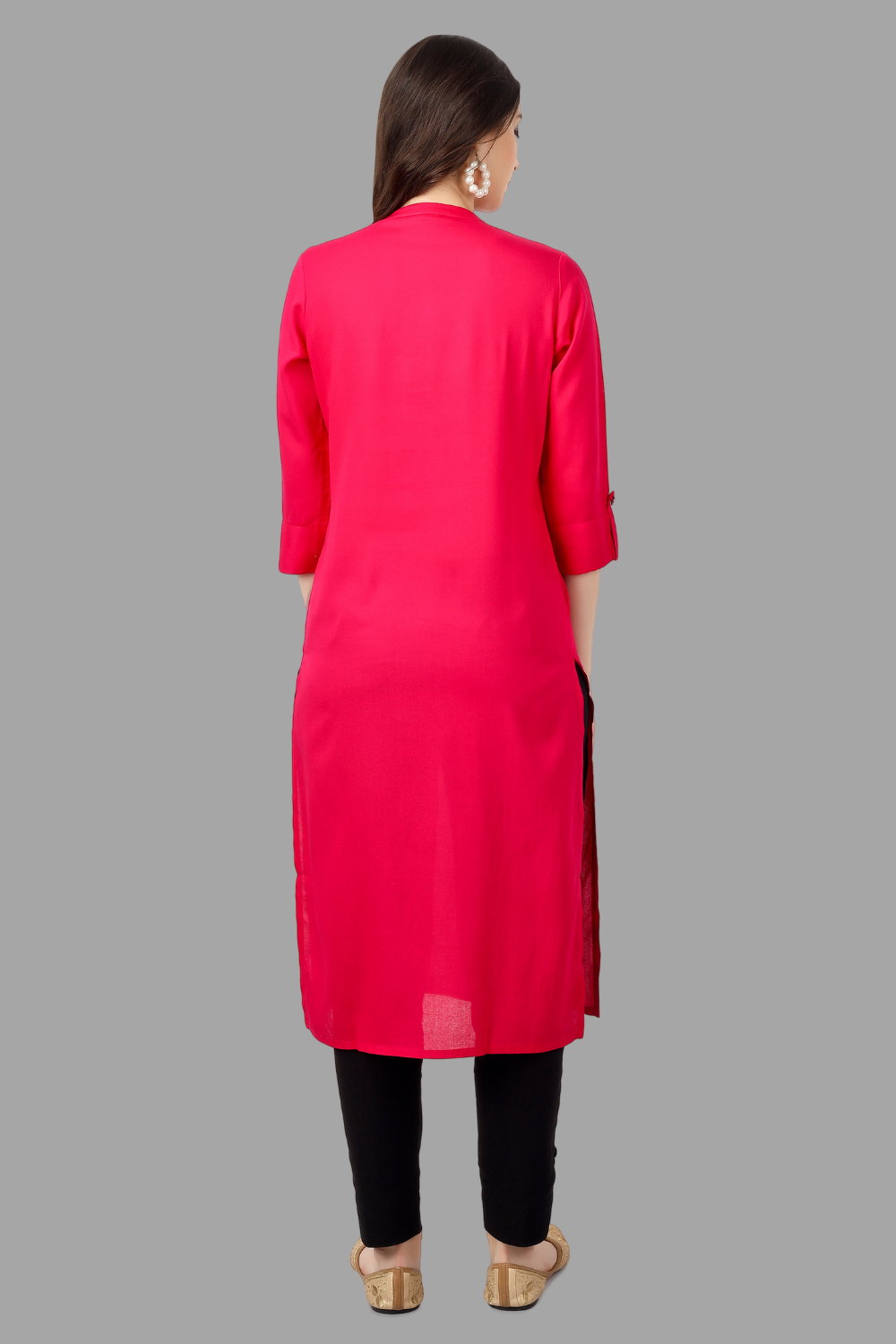 House of RP Women's Pink Rayon Chicken Embroidered Straight Kurta | Grocsy