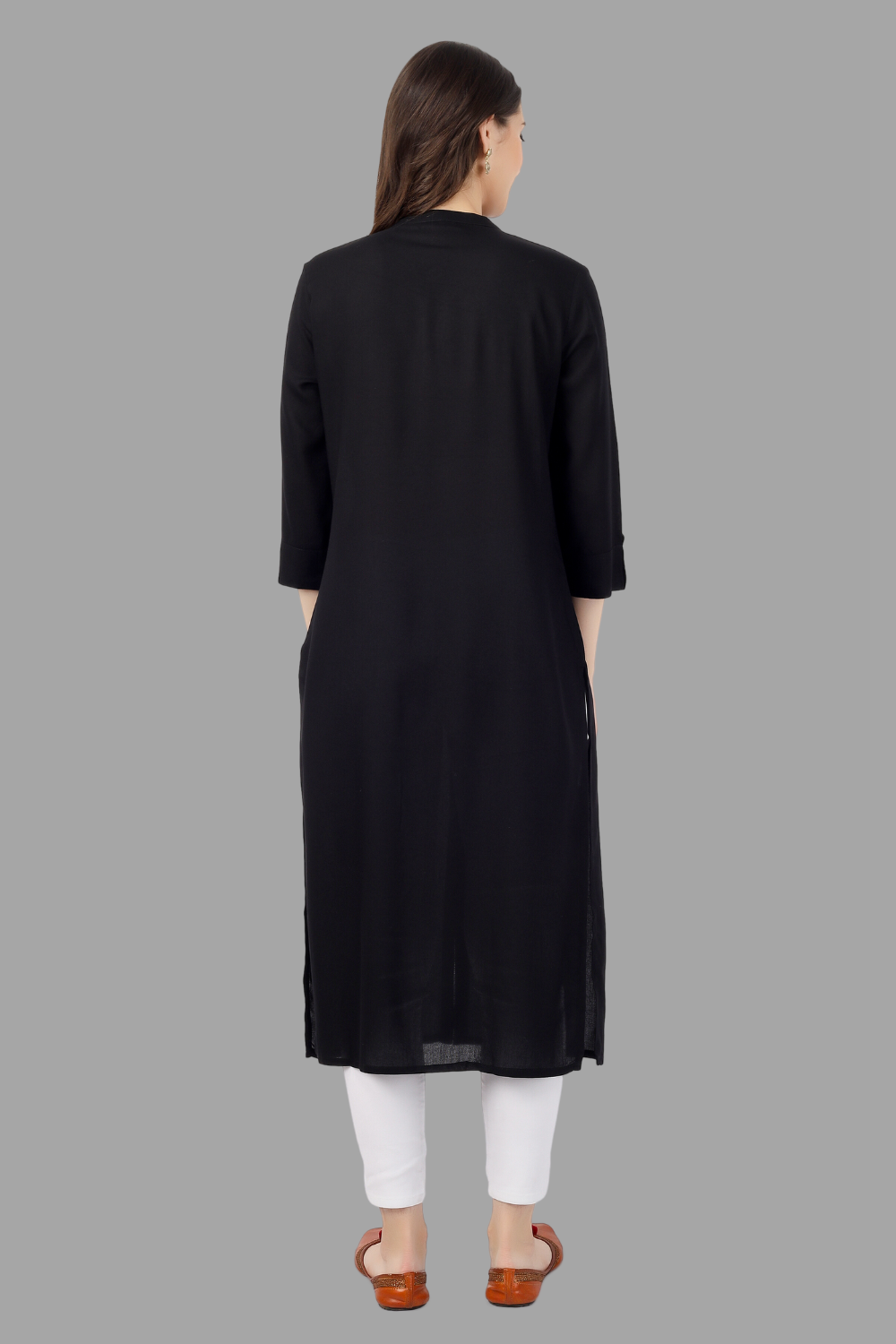 House of RP Women's Black Rayon Solid Frontslit Straight Kurta | Grocsy