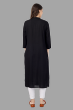 House of RP Women's Black Rayon Solid Frontslit Straight Kurta | Grocsy