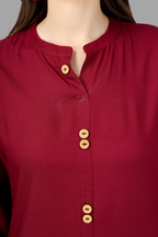 House of RP Women's Maroon Rayon Solid Frontslit Straight Kurta | Grocsy