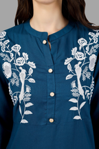 House of RP Women's Light Blue Rayon Chicken Embroidered Straight Kurta | Grocsy