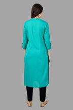House of RP Women's Turquoise Rayon Solid Frontslit Straight Kurta | Grocsy