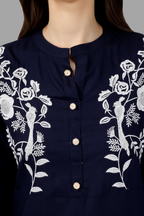 House of RP Women's Blue Rayon Chicken Embroidered Straight Kurta | Grocsy