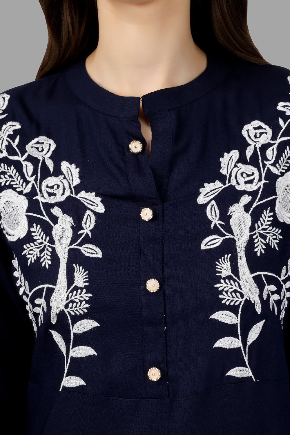 House of RP Women's Blue Rayon Chicken Embroidered Straight Kurta | Grocsy