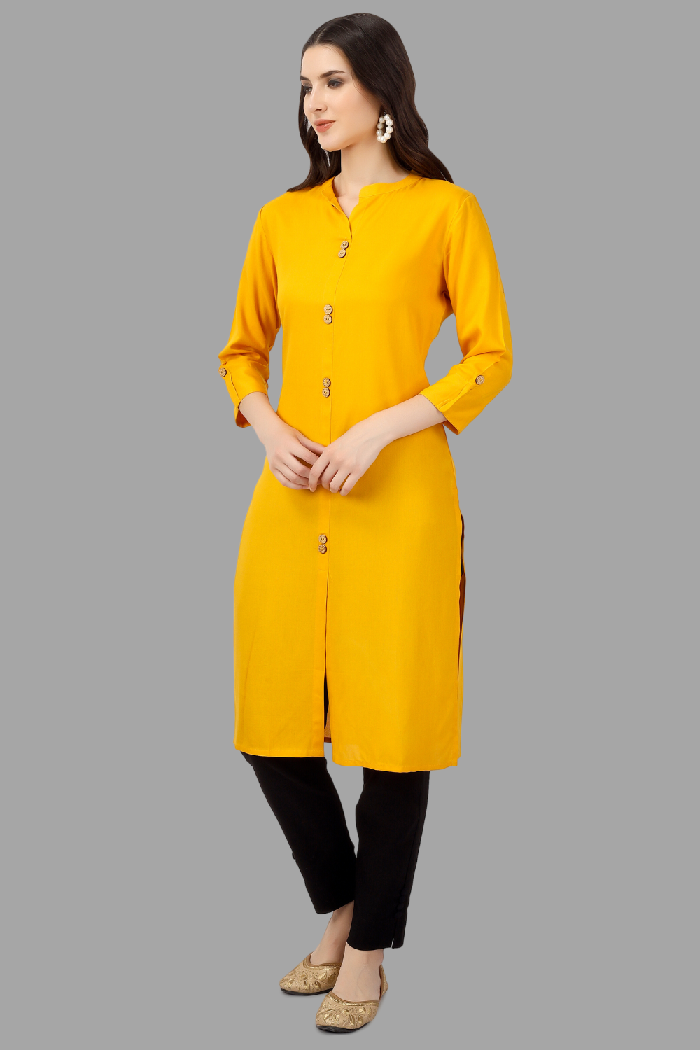 House of RP Women's Yellow Rayon Solid Frontslit Straight Kurta | Grocsy