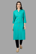 House of RP Women's Turquoise Rayon Solid Frontslit Straight Kurta | Grocsy
