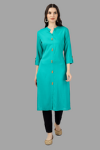 House of RP Women's Turquoise Rayon Solid Frontslit Straight Kurta | Grocsy