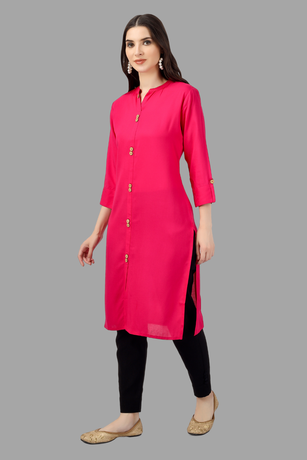 House of RP Women's Pink Rayon Solid Frontslit Straight Kurta | Grocsy