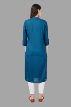 House of RP Women's Light Blue Rayon Chicken Embroidered Straight Kurta | Grocsy