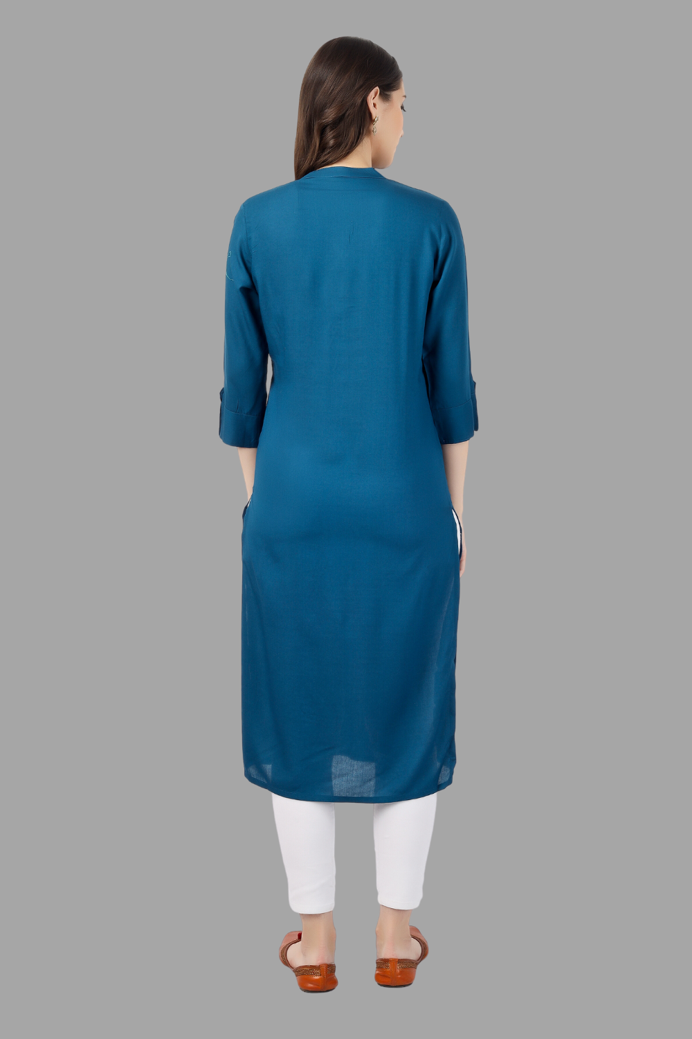 House of RP Women's Light Blue Rayon Chicken Embroidered Straight Kurta | Grocsy