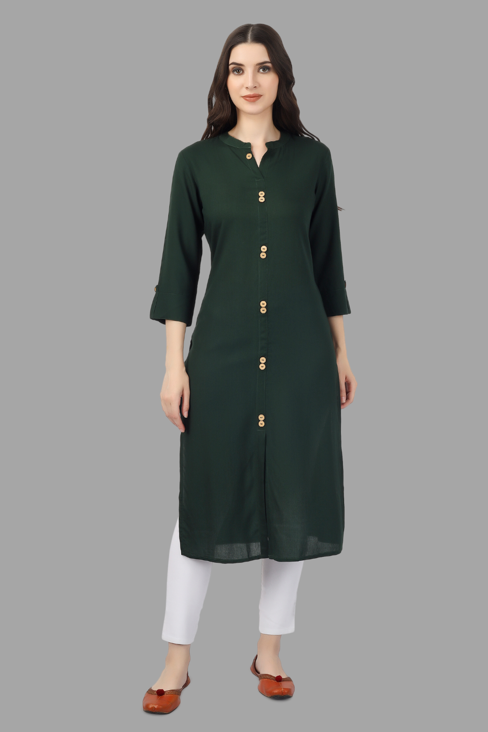 House of RP Women's Green Rayon Solid Frontslit Straight Kurta | Grocsy