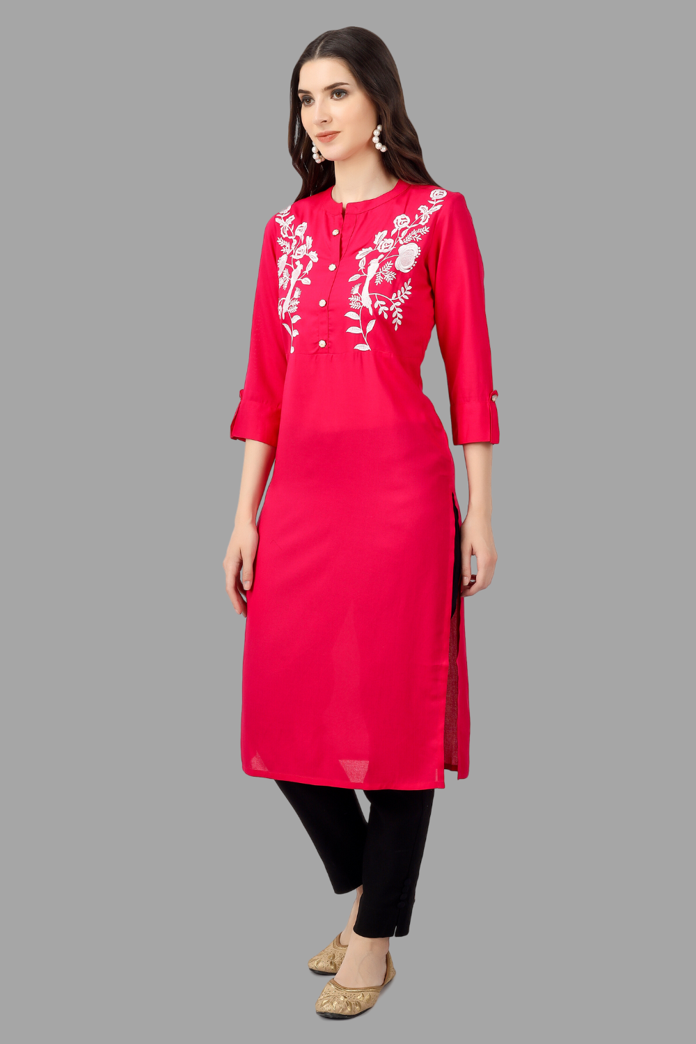 House of RP Women's Pink Rayon Chicken Embroidered Straight Kurta | Grocsy
