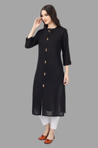 House of RP Women's Black Rayon Solid Frontslit Straight Kurta | Grocsy