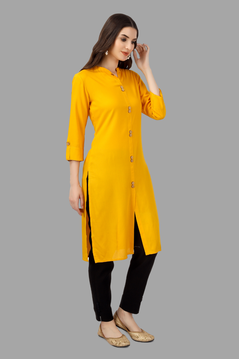 House of RP Women's Yellow Rayon Solid Frontslit Straight Kurta | Grocsy