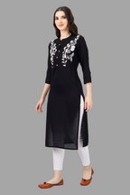 House of RP Women's Black Rayon Chicken Embroidered Straight Kurta | Grocsy