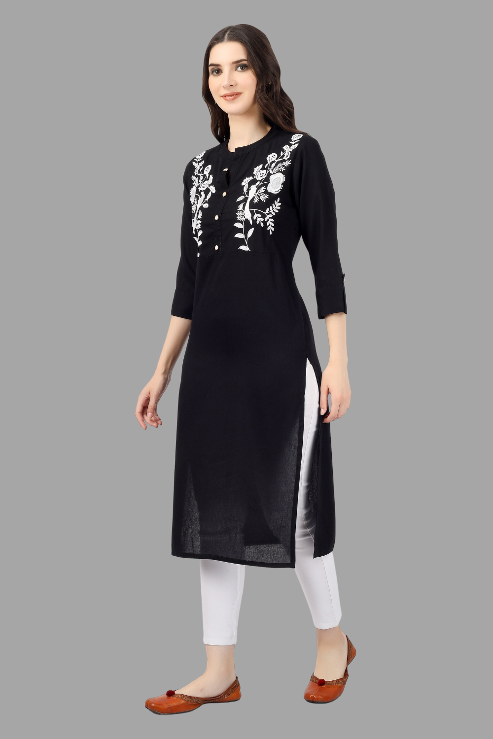 House of RP Women's Black Rayon Chicken Embroidered Straight Kurta | Grocsy