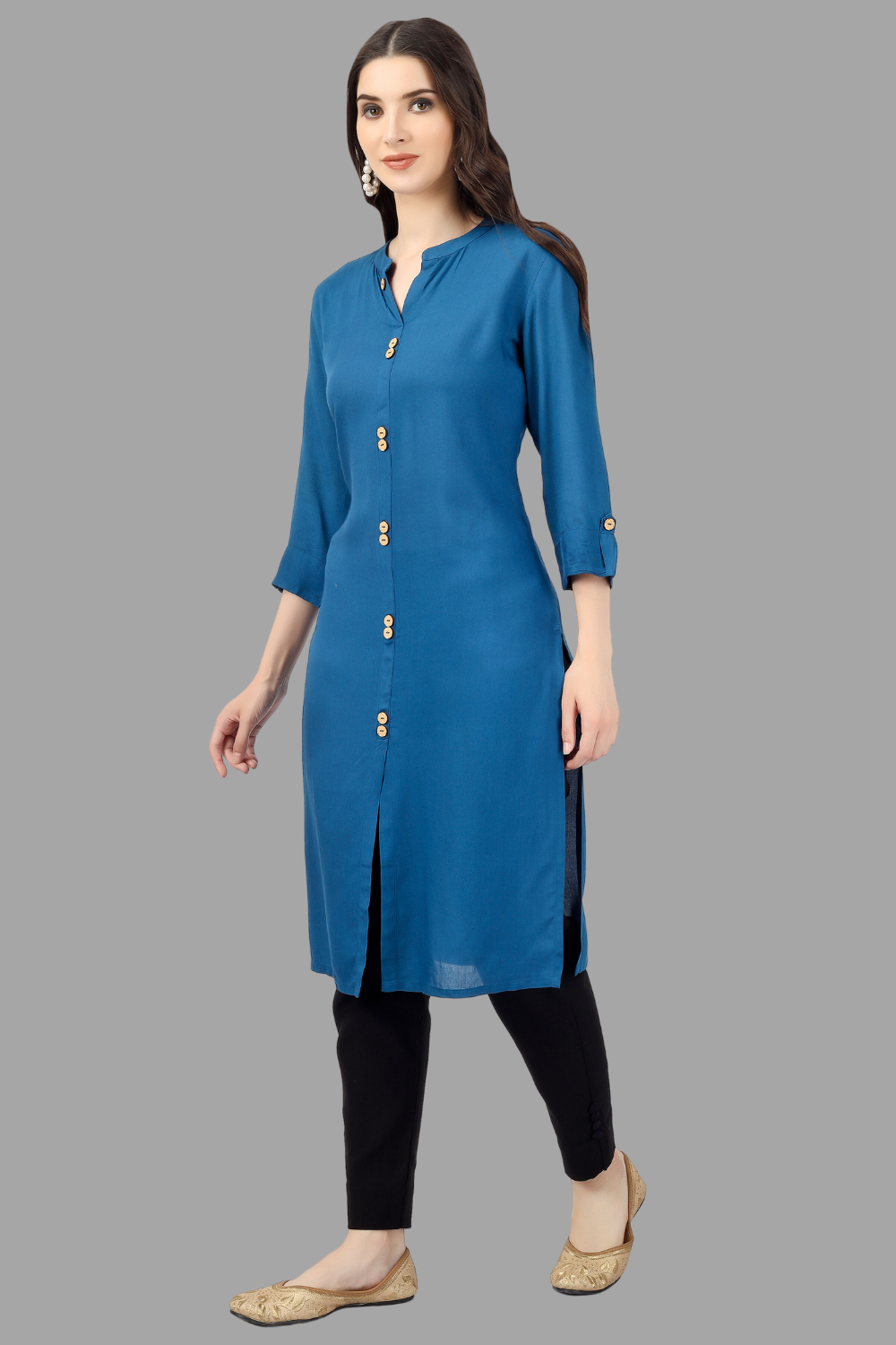 House of RP Women's Light Blue Rayon Solid Frontslit Straight Kurta | Grocsy