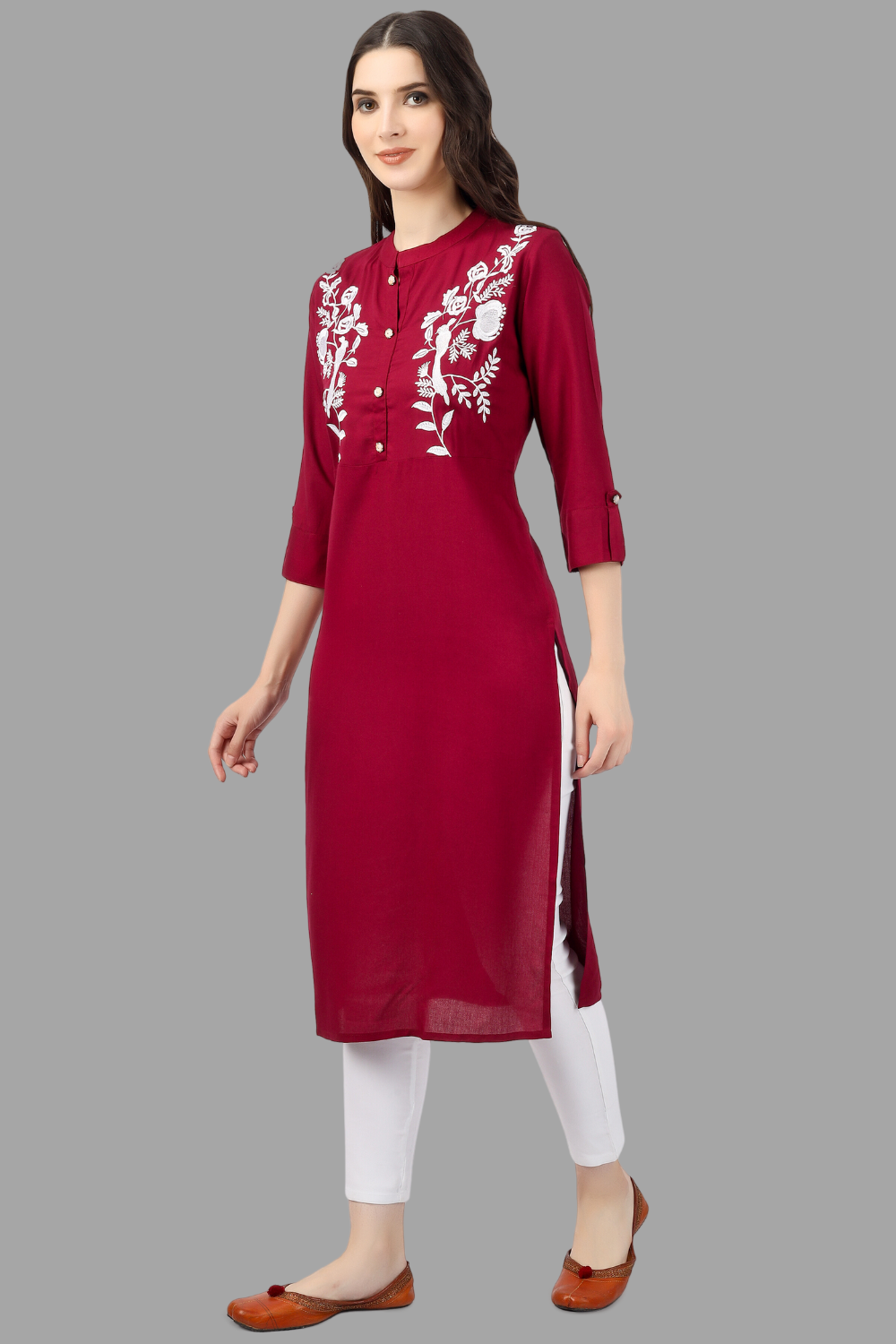House of RP Women's Maroon Rayon Chicken Embroidered Straight Kurta | Grocsy