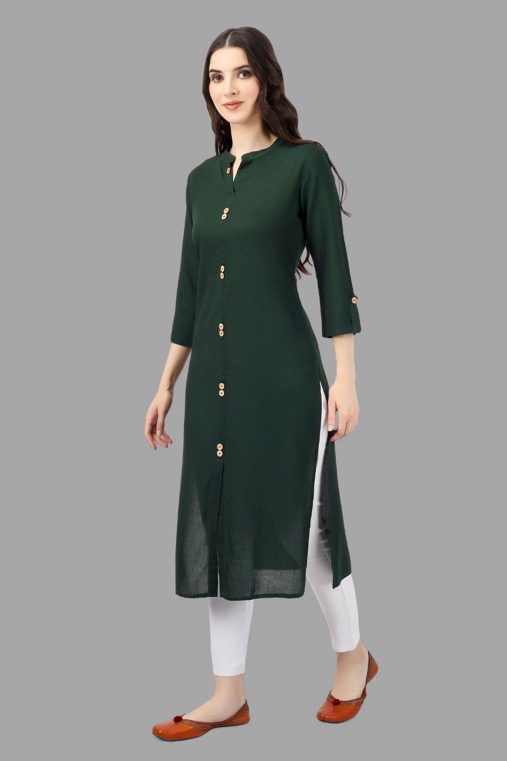 House of RP Women's Green Rayon Solid Frontslit Straight Kurta | Grocsy