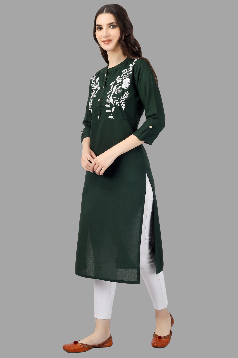 House of RP Women's Green Rayon Chicken Embroidered Straight Kurta | Grocsy
