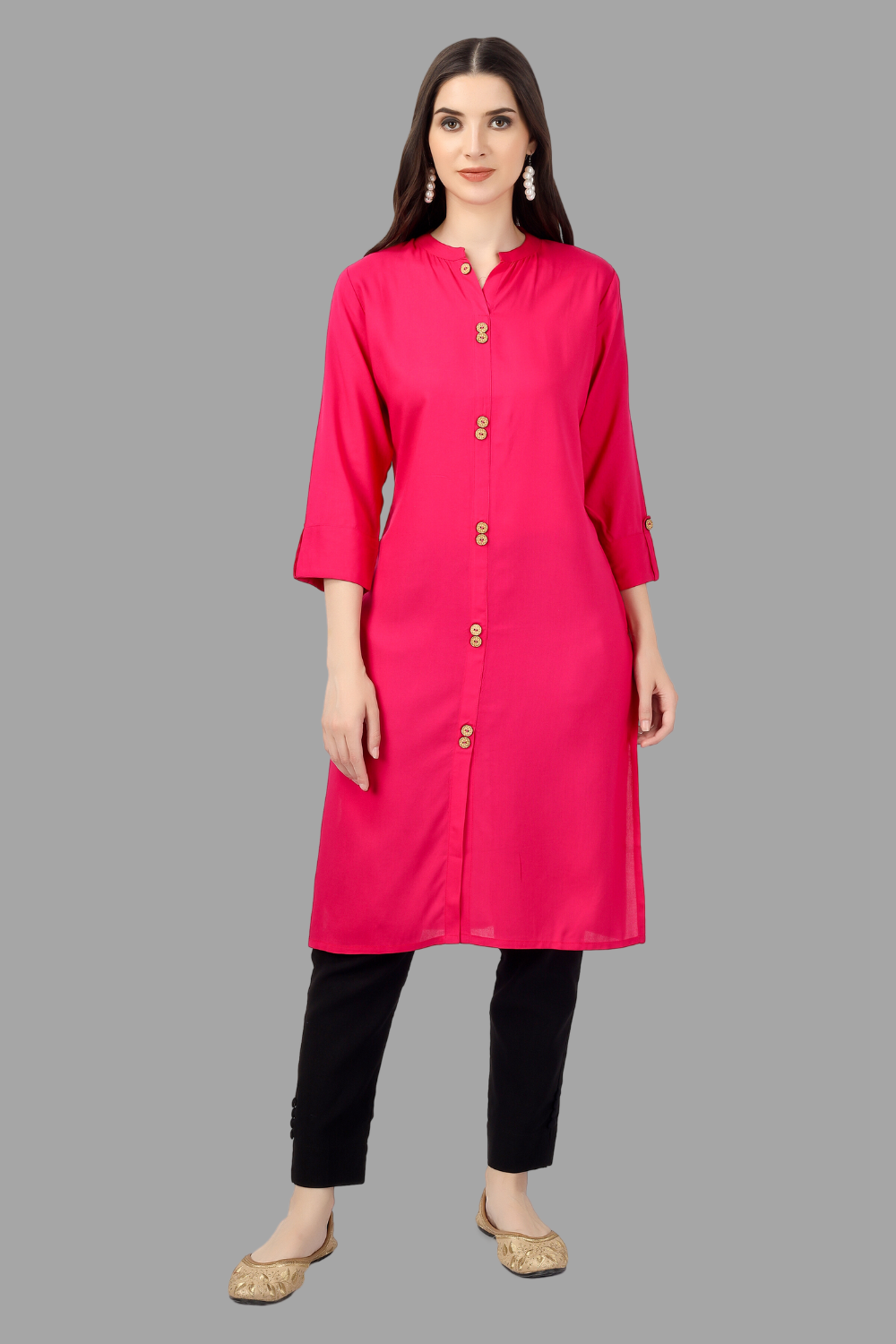 House of RP Women's Pink Rayon Solid Frontslit Straight Kurta | Grocsy