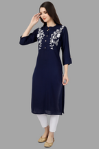 House of RP Women's Blue Rayon Chicken Embroidered Straight Kurta | Grocsy