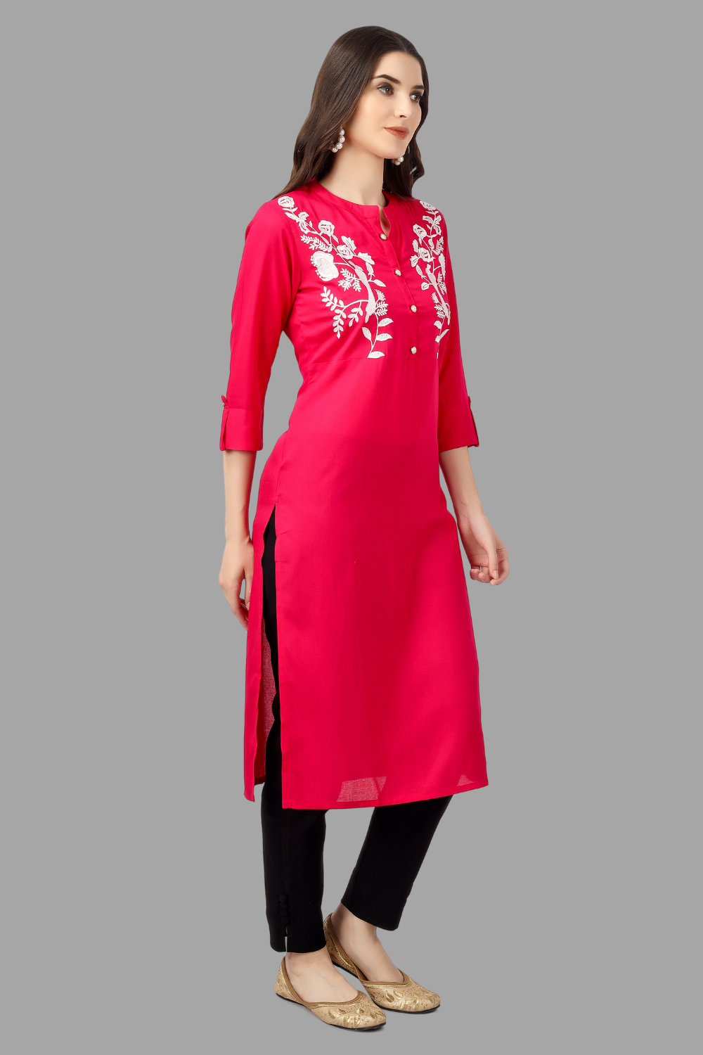 House of RP Women's Pink Rayon Chicken Embroidered Straight Kurta | Grocsy