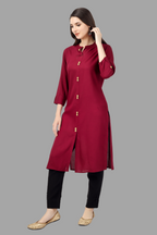 House of RP Women's Maroon Rayon Solid Frontslit Straight Kurta | Grocsy