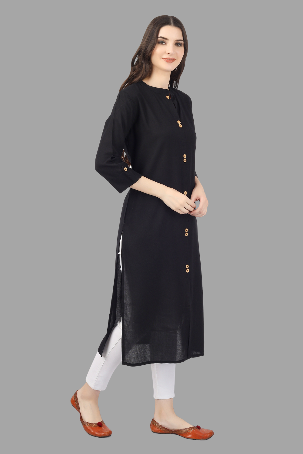 House of RP Women's Black Rayon Solid Frontslit Straight Kurta | Grocsy