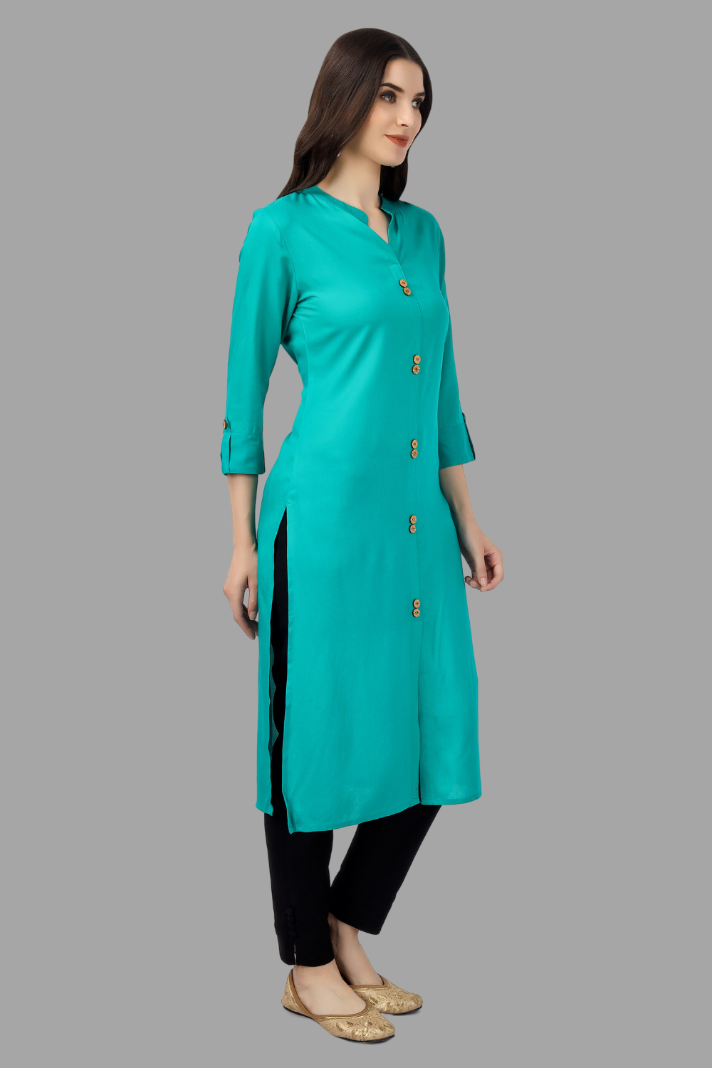 House of RP Women's Turquoise Rayon Solid Frontslit Straight Kurta | Grocsy