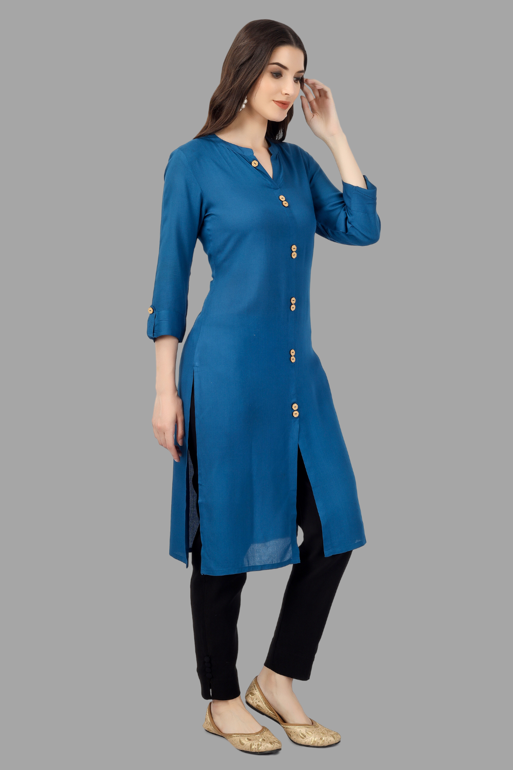 House of RP Women's Light Blue Rayon Solid Frontslit Straight Kurta | Grocsy