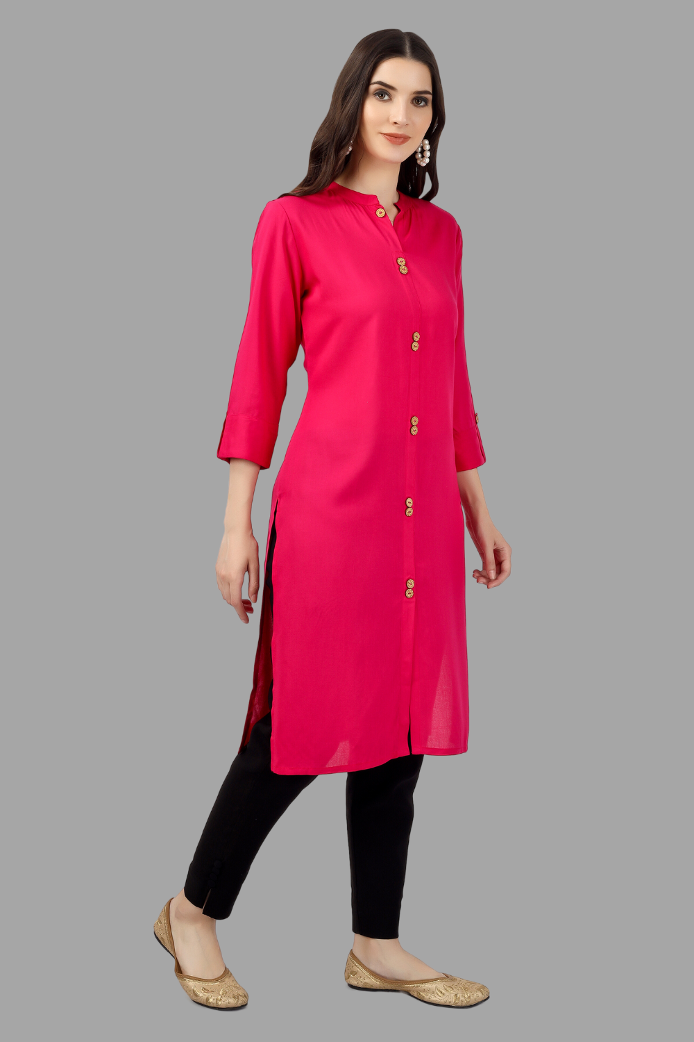 House of RP Women's Pink Rayon Solid Frontslit Straight Kurta | Grocsy