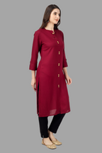 House of RP Women's Maroon Rayon Solid Frontslit Straight Kurta | Grocsy