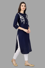 House of RP Women's Blue Rayon Chicken Embroidered Straight Kurta | Grocsy