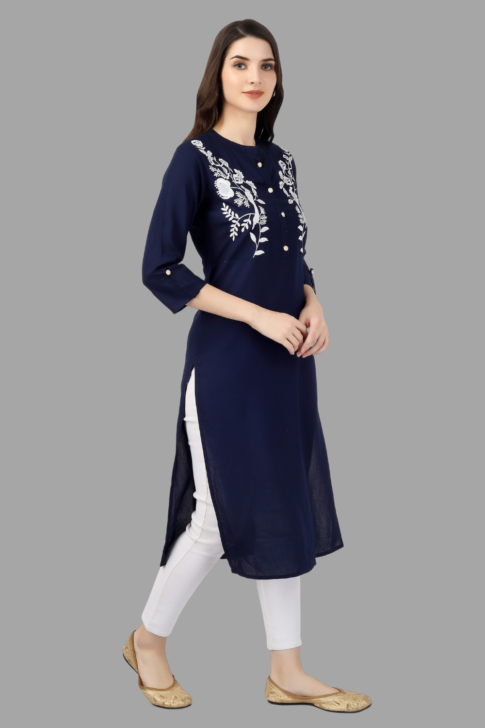 House of RP Women's Blue Rayon Chicken Embroidered Straight Kurta | Grocsy